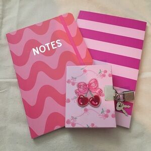 Pink Cherry Lock Diary and Pink Notebooks Set